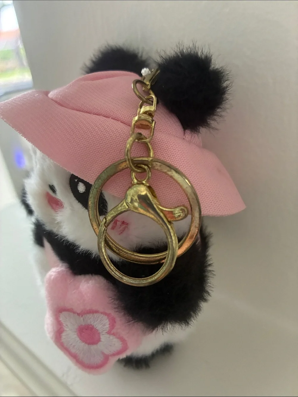 Pink Panda Plush Keychain Clip On